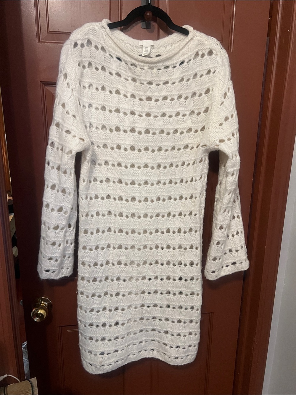 H&M White Open-Knit Long Sleeve Sweater Dress